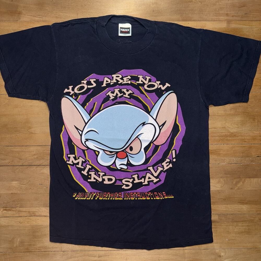 Vintage 90's Pinky and the Brain Mind Slave Cartoon Graphic Tee SZ L Promo Rare
